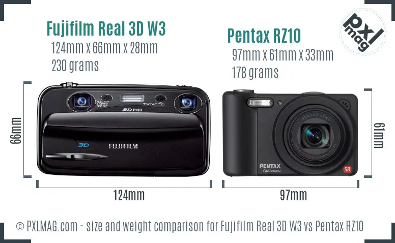 Fujifilm Real 3D W3 vs Pentax RZ10 size comparison Fujifilm Real 3D W3 vs Pentax RZ10 size comparison