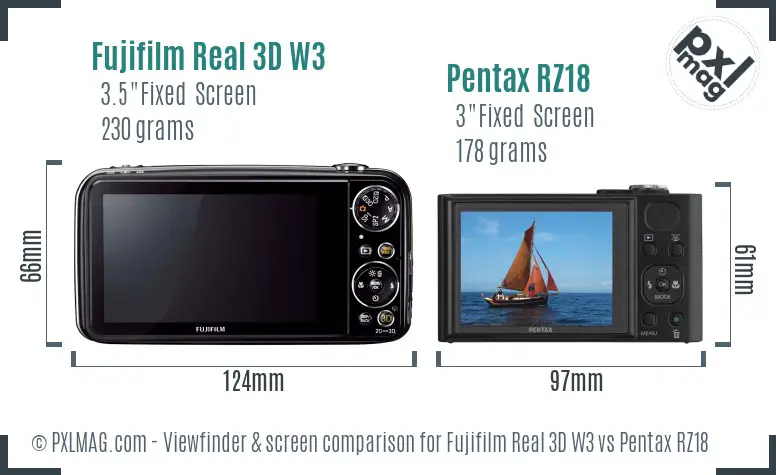Fujifilm Real 3D W3 vs Pentax RZ18 Screen and Viewfinder comparison