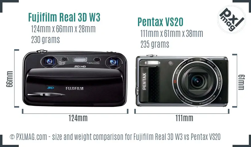 Fujifilm Real 3D W3 vs Pentax VS20 size comparison