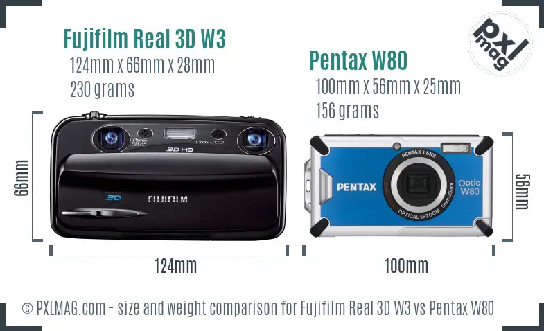 Fujifilm Real 3D W3 vs Pentax W80 size comparison Fujifilm Real 3D W3 vs Pentax W80 size comparison
