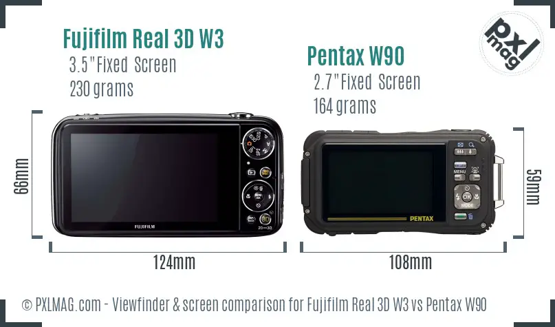 Fujifilm Real 3D W3 vs Pentax W90 Screen and Viewfinder comparison