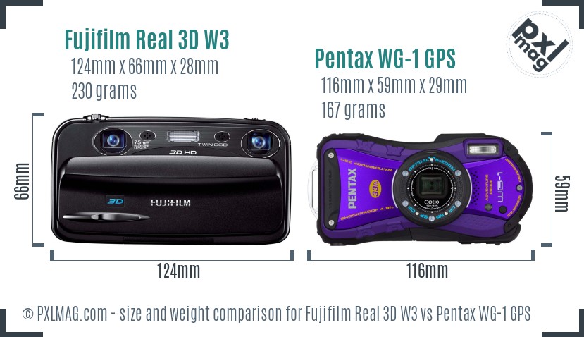 Fujifilm Real 3D W3 vs Pentax WG-1 GPS size comparison