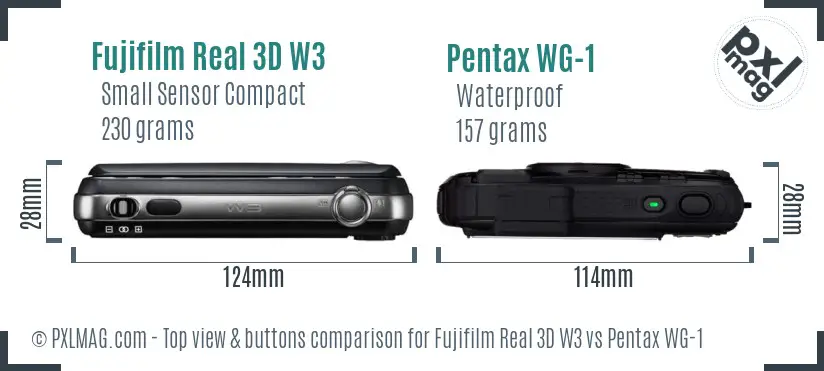 Fujifilm Real 3D W3 vs Pentax WG-1 top view buttons comparison