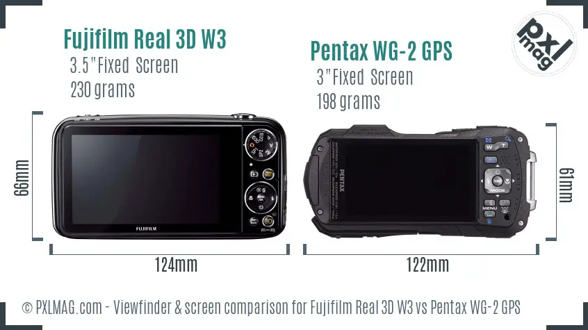 Fujifilm Real 3D W3 vs Pentax WG-2 GPS Screen and Viewfinder comparison