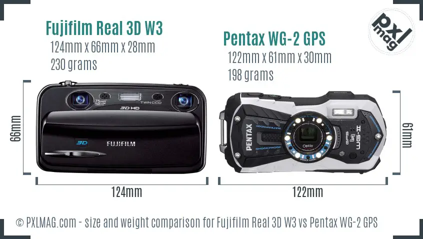 Fujifilm Real 3D W3 vs Pentax WG-2 GPS size comparison