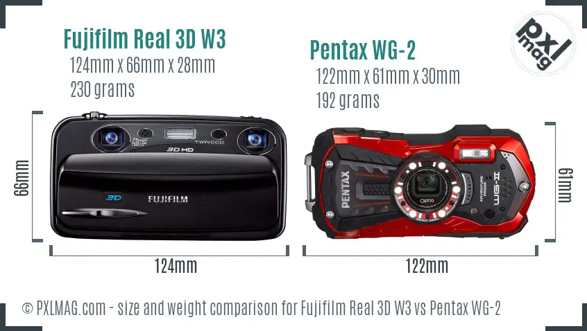 Fujifilm Real 3D W3 vs Pentax WG-2 size comparison