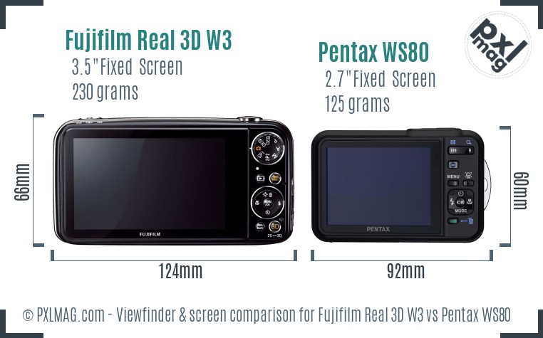 Fujifilm Real 3D W3 vs Pentax WS80 Screen and Viewfinder comparison