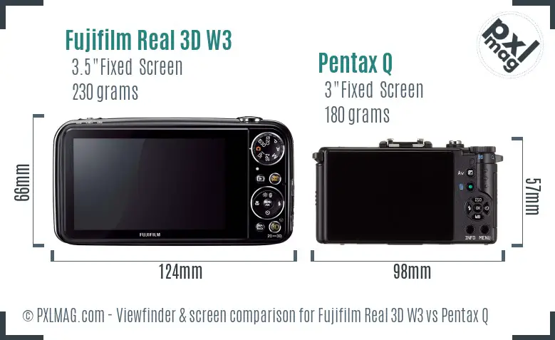 Fujifilm Real 3D W3 vs Pentax Q Screen and Viewfinder comparison