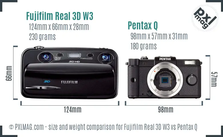 Fujifilm Real 3D W3 vs Pentax Q size comparison