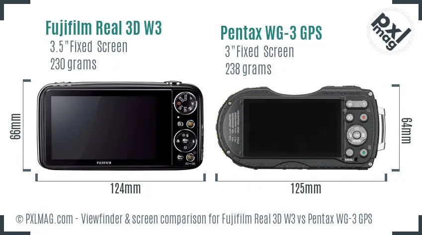 Fujifilm Real 3D W3 vs Pentax WG-3 GPS Screen and Viewfinder comparison