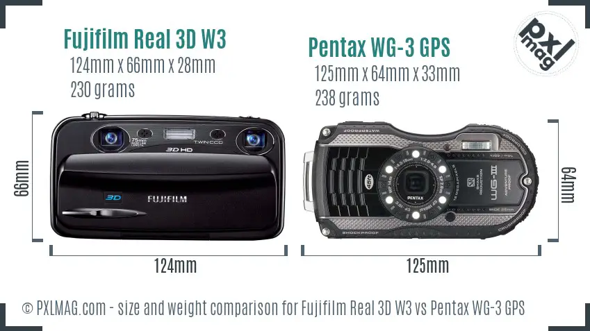 Fujifilm Real 3D W3 vs Pentax WG-3 GPS size comparison