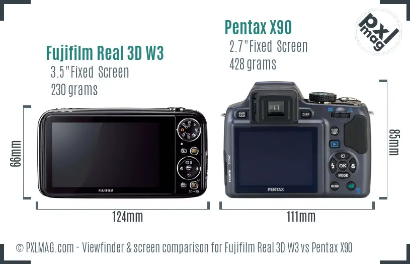 Fujifilm Real 3D W3 vs Pentax X90 Screen and Viewfinder comparison Fujifilm Real 3D W3 vs Pentax X90 Screen and Viewfinder comparison