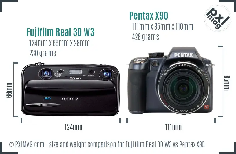 Fujifilm Real 3D W3 vs Pentax X90 size comparison Fujifilm Real 3D W3 vs Pentax X90 size comparison