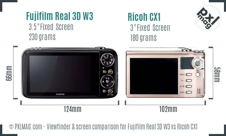 Fujifilm Real 3D W3 vs Ricoh CX1 Screen and Viewfinder comparison
