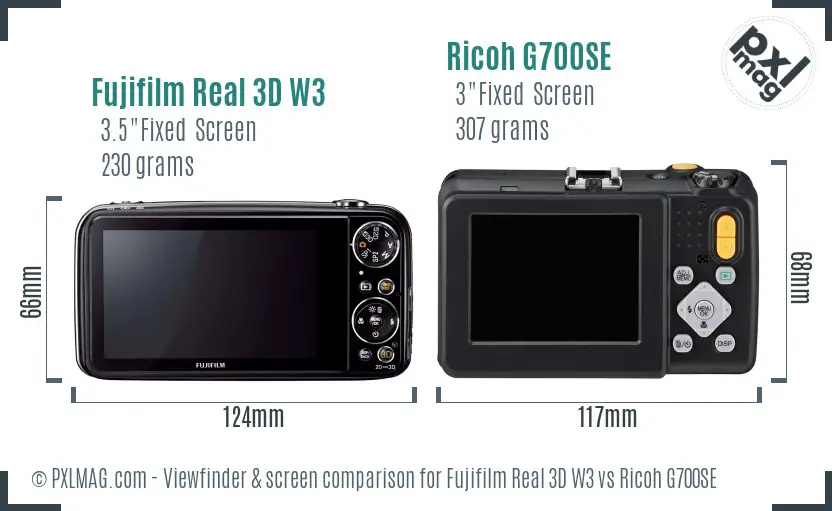 Fujifilm Real 3D W3 vs Ricoh G700SE Screen and Viewfinder comparison