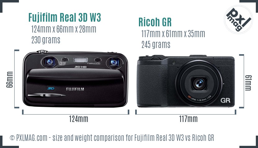 Fujifilm Real 3D W3 vs Ricoh GR size comparison Fujifilm Real 3D W3 vs Ricoh GR size comparison