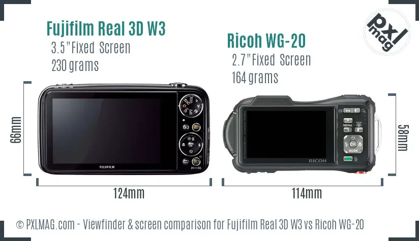 Fujifilm Real 3D W3 vs Ricoh WG-20 Screen and Viewfinder comparison Fujifilm Real 3D W3 vs Ricoh WG-20 Screen and Viewfinder comparison