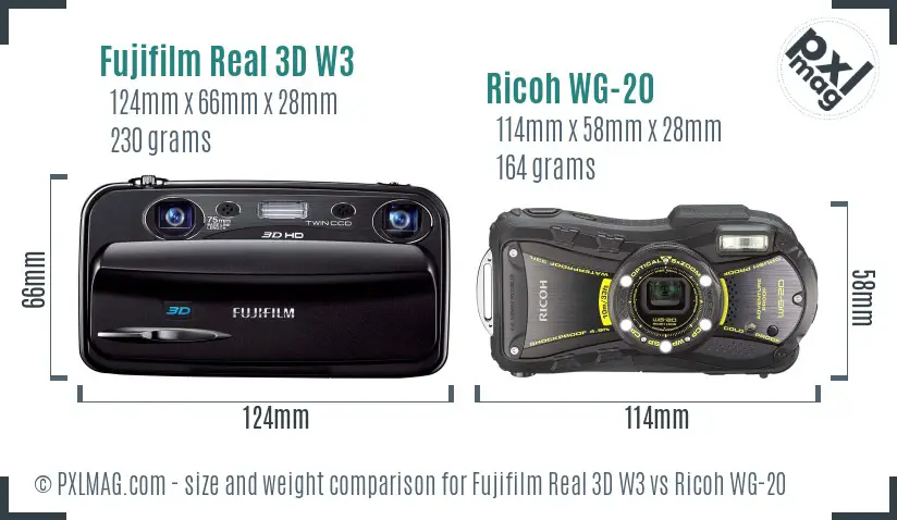 Fujifilm Real 3D W3 vs Ricoh WG-20 size comparison Fujifilm Real 3D W3 vs Ricoh WG-20 size comparison