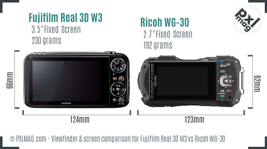Fujifilm Real 3D W3 vs Ricoh WG-30 Screen and Viewfinder comparison