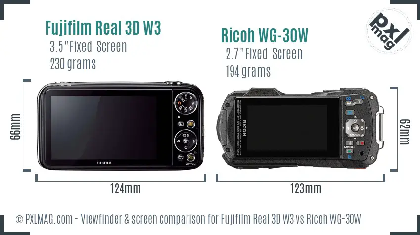 Fujifilm Real 3D W3 vs Ricoh WG-30W Screen and Viewfinder comparison