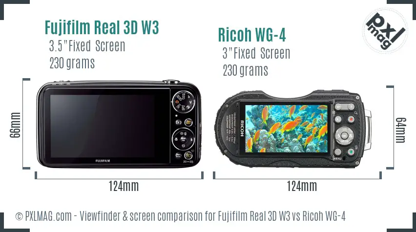 Fujifilm Real 3D W3 vs Ricoh WG-4 Screen and Viewfinder comparison Fujifilm Real 3D W3 vs Ricoh WG-4 Screen and Viewfinder comparison