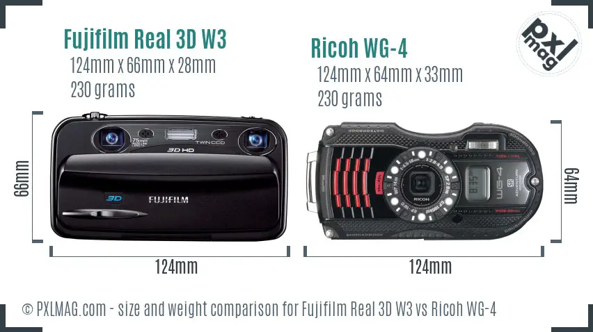 Fujifilm Real 3D W3 vs Ricoh WG-4 size comparison Fujifilm Real 3D W3 vs Ricoh WG-4 size comparison