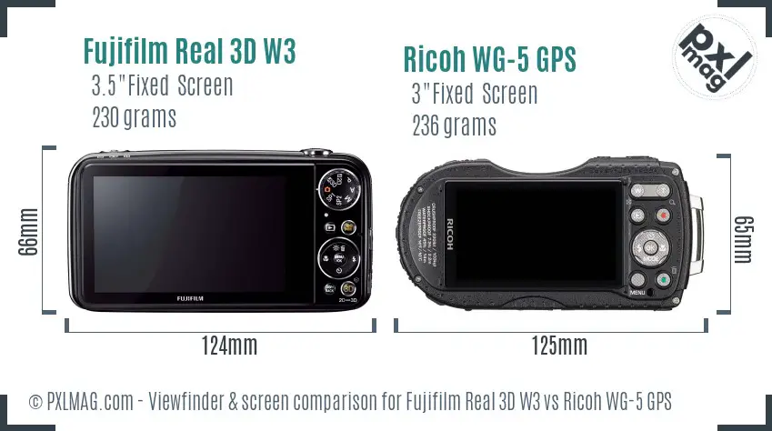Fujifilm Real 3D W3 vs Ricoh WG-5 GPS Screen and Viewfinder comparison