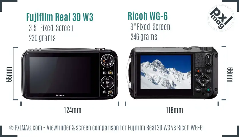 Fujifilm Real 3D W3 vs Ricoh WG-6 Screen and Viewfinder comparison
