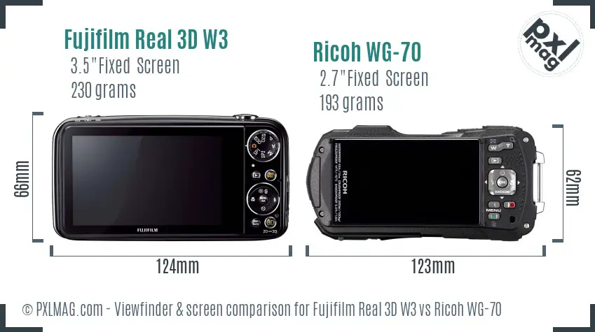 Fujifilm Real 3D W3 vs Ricoh WG-70 Screen and Viewfinder comparison