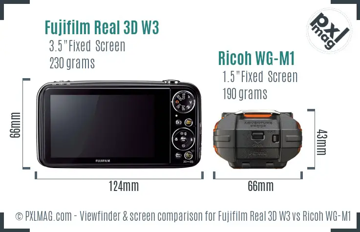 Fujifilm Real 3D W3 vs Ricoh WG-M1 Screen and Viewfinder comparison