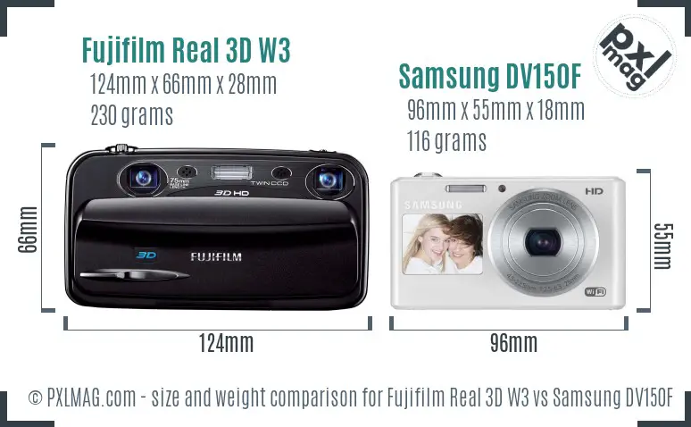 Fujifilm Real 3D W3 vs Samsung DV150F size comparison Fujifilm Real 3D W3 vs Samsung DV150F size comparison