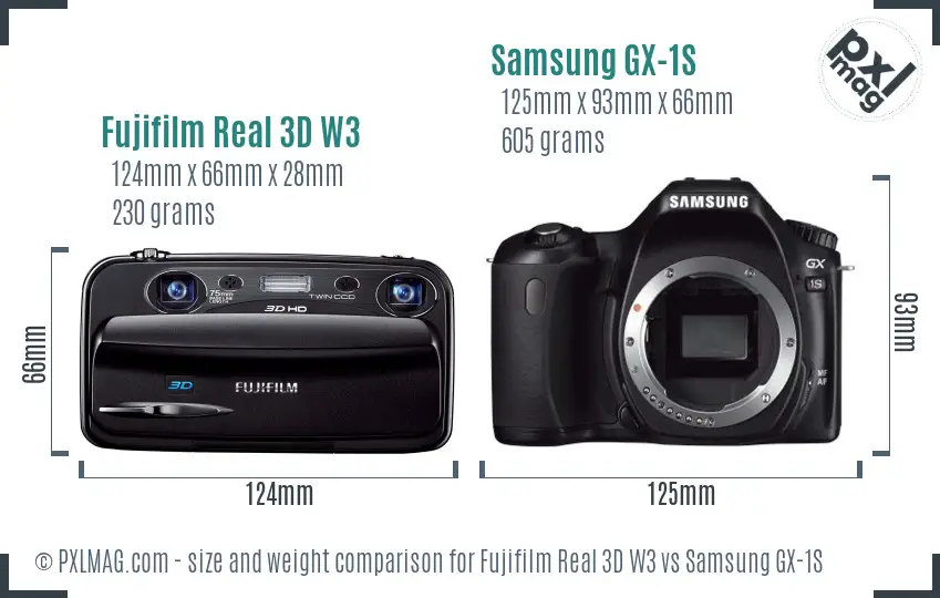 Fujifilm Real 3D W3 vs Samsung GX-1S size comparison