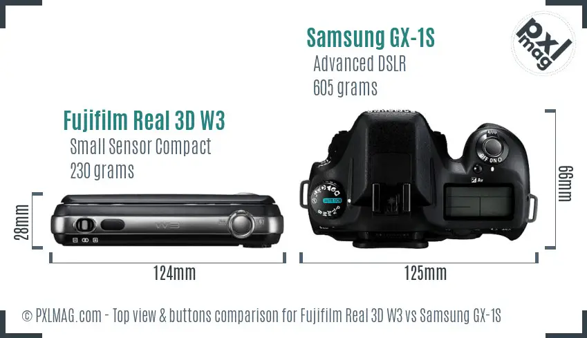 Fujifilm Real 3D W3 vs Samsung GX-1S top view buttons comparison