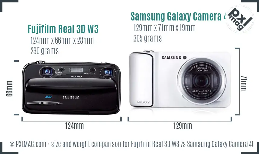 Fujifilm Real 3D W3 vs Samsung Galaxy Camera 4G size comparison Fujifilm Real 3D W3 vs Samsung Galaxy Camera 4G size comparison
