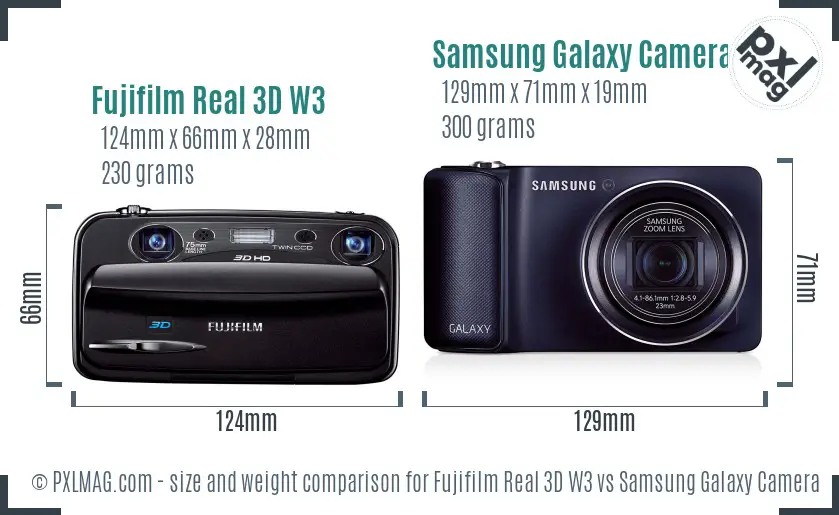 Fujifilm Real 3D W3 vs Samsung Galaxy Camera size comparison