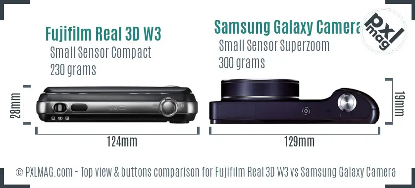 Fujifilm Real 3D W3 vs Samsung Galaxy Camera top view buttons comparison