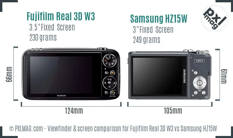 Fujifilm Real 3D W3 vs Samsung HZ15W Screen and Viewfinder comparison