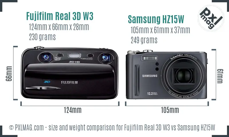 Fujifilm Real 3D W3 vs Samsung HZ15W size comparison