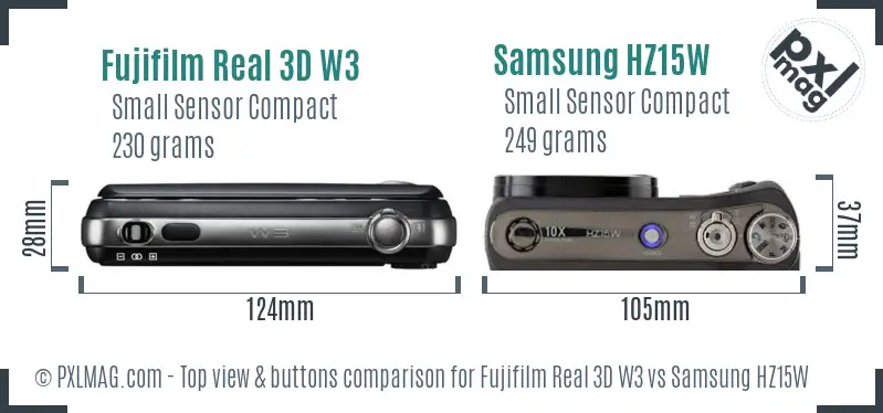 Fujifilm Real 3D W3 vs Samsung HZ15W top view buttons comparison