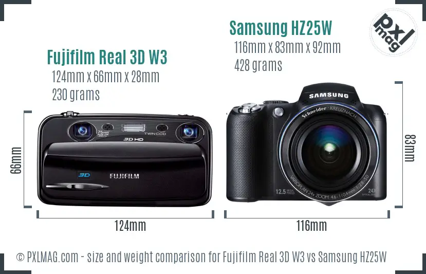 Fujifilm Real 3D W3 vs Samsung HZ25W size comparison