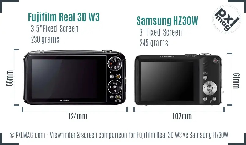 Fujifilm Real 3D W3 vs Samsung HZ30W Screen and Viewfinder comparison