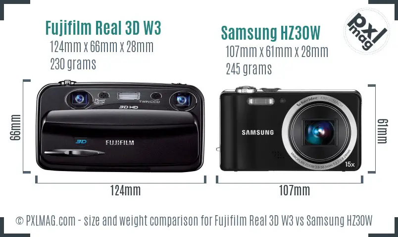 Fujifilm Real 3D W3 vs Samsung HZ30W size comparison
