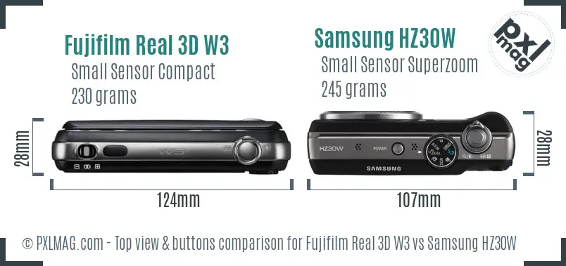 Fujifilm Real 3D W3 vs Samsung HZ30W top view buttons comparison