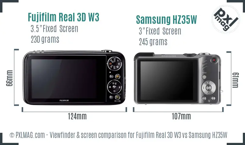 Fujifilm Real 3D W3 vs Samsung HZ35W Screen and Viewfinder comparison