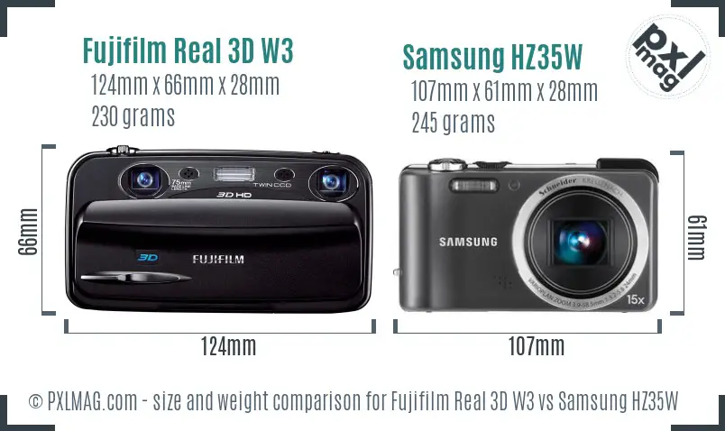 Fujifilm Real 3D W3 vs Samsung HZ35W size comparison