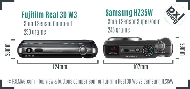 Fujifilm Real 3D W3 vs Samsung HZ35W top view buttons comparison