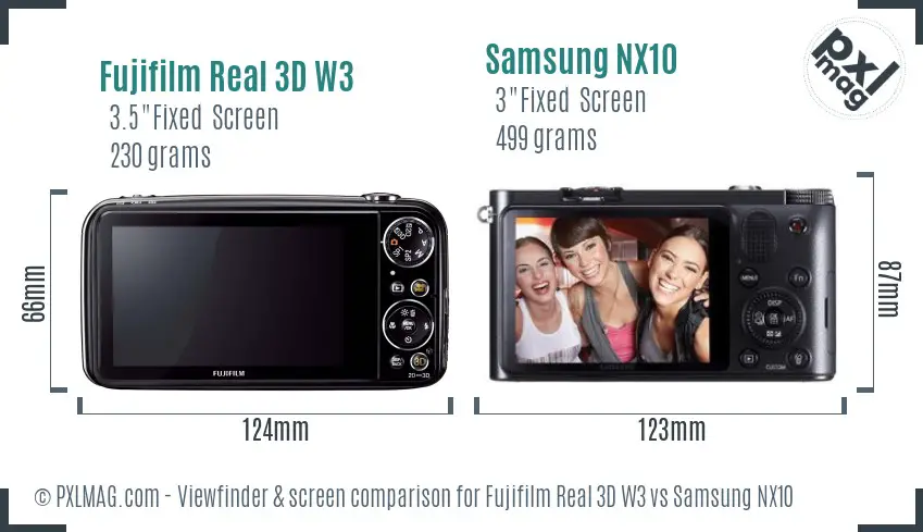 Fujifilm Real 3D W3 vs Samsung NX10 Screen and Viewfinder comparison Fujifilm Real 3D W3 vs Samsung NX10 Screen and Viewfinder comparison