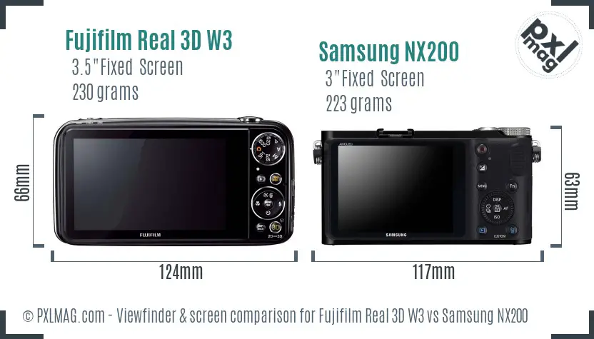 Fujifilm Real 3D W3 vs Samsung NX200 Screen and Viewfinder comparison Fujifilm Real 3D W3 vs Samsung NX200 Screen and Viewfinder comparison