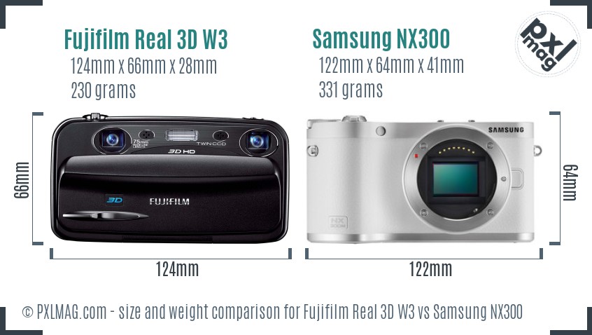 Fujifilm Real 3D W3 vs Samsung NX300 size comparison