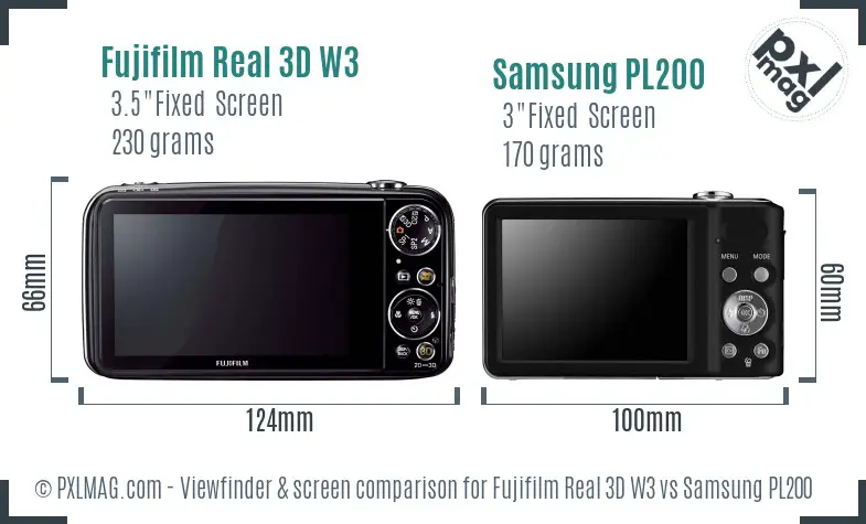 Fujifilm Real 3D W3 vs Samsung PL200 Screen and Viewfinder comparison